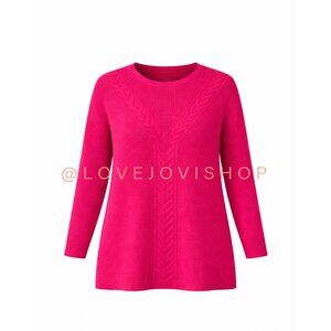 Bold Classic | Talbots Hot Pink Chunky Cable Knit Preppy Longline Sweater | 1X